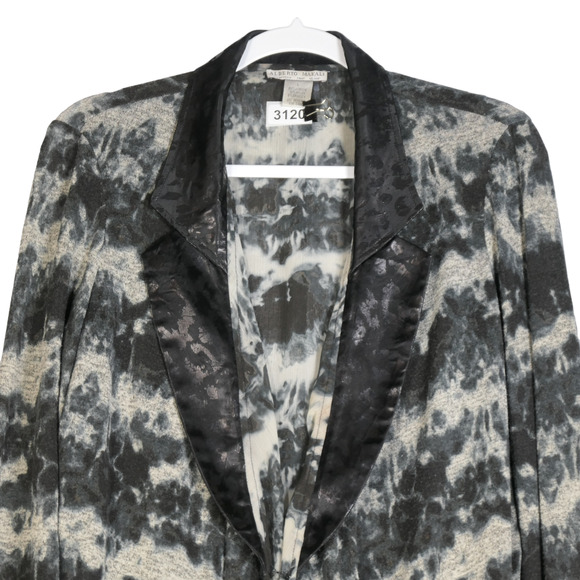 Alberto Makali Gray Cardigan Sweater Women Large Shiny Collar Sheer Knit Chic - Picture 3 of 11